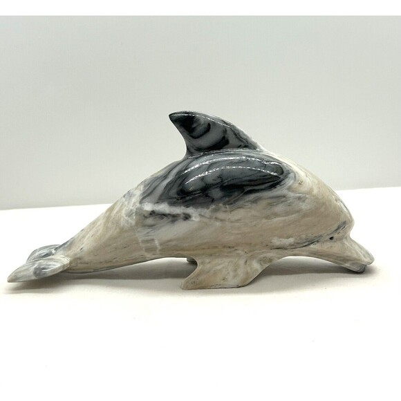 Hand Carved Black & Gray Marble Dolphin Paperweight GARF1-5 - Picture 7 of 7